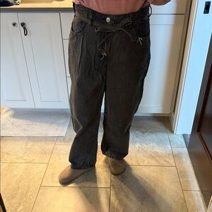 Dark Gray Denim Baggie Jeans - size 14 Tie Waist
